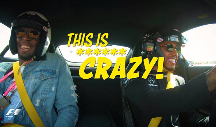 Usain Bolt Takes A Hot Lap Around Austin With Lewis Hamilton