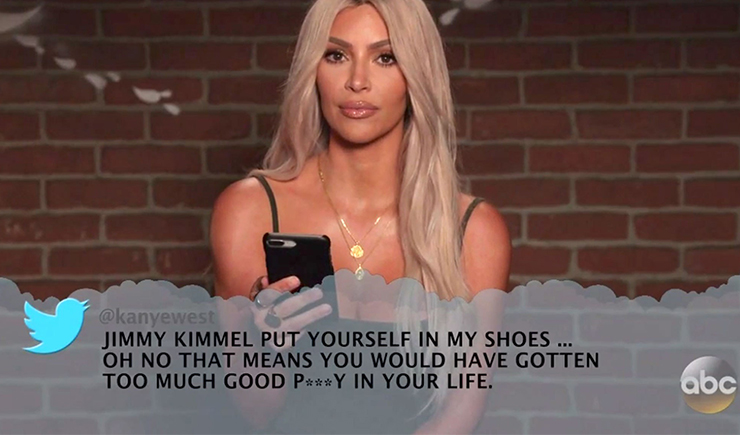 Watch Kim Kardashian Read Kanye’s Mean Tweet About Jimmy Kimmel