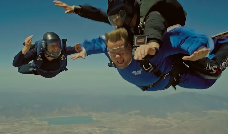 Tom Cruise Forces James Corden to Skydive